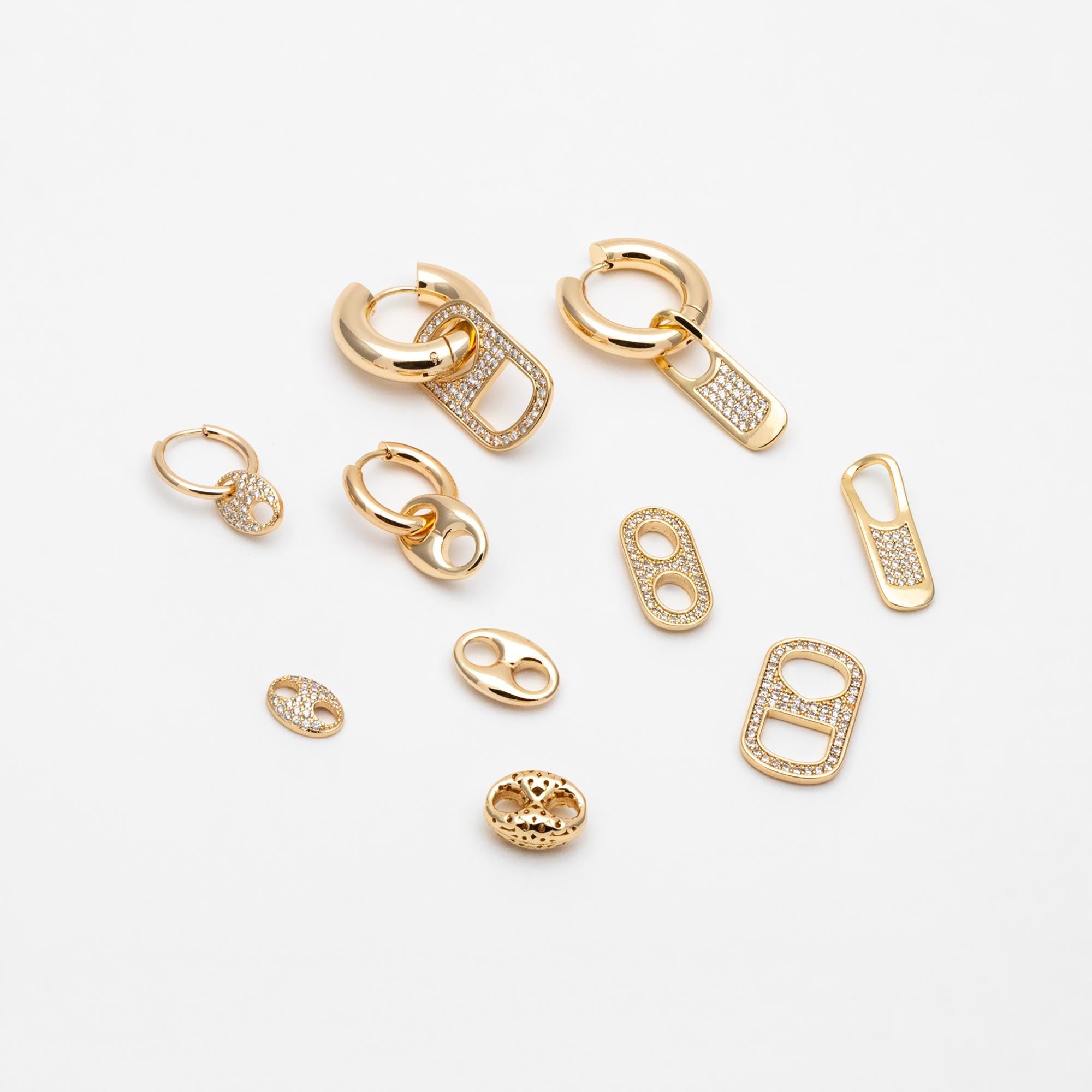 4pcs Gold Puff Mariner Link Charms, Zipper Charms, Soda Tab Charms, Earring Findings, Jewelry Supplies (GB-2132)